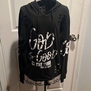 On Fire “God is Good” long sleeve t shirt with hood.